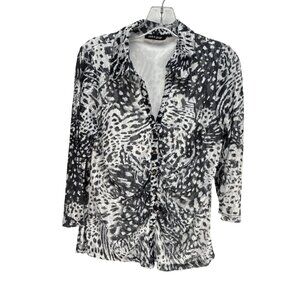 Cable and Gauge Button Down Shirt Black White Long Sleeve Animal Print Top S
